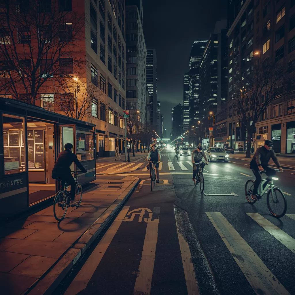 A bustling European city at night with mixed traffic and illuminated buildings, illustrating the complex urban energy markets facing transition challenges.
